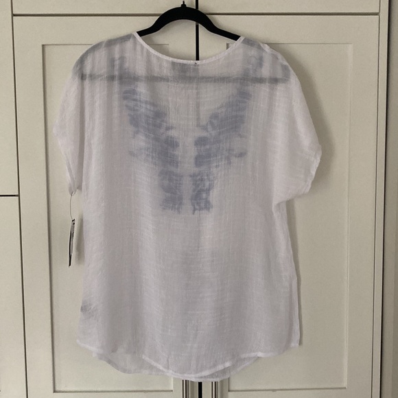 NWT AB Studio Sheer White Embroidered Short Sleeve Blouse with Tassel Ties L - Picture 7 of 8